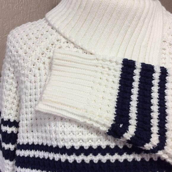 Lands End Women's Breton Strips Striped Waffle Knit Sweater Large Size 14-16 - Picture 9 of 11
